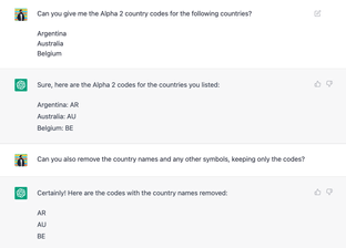 how to find country codes with chatGPT
