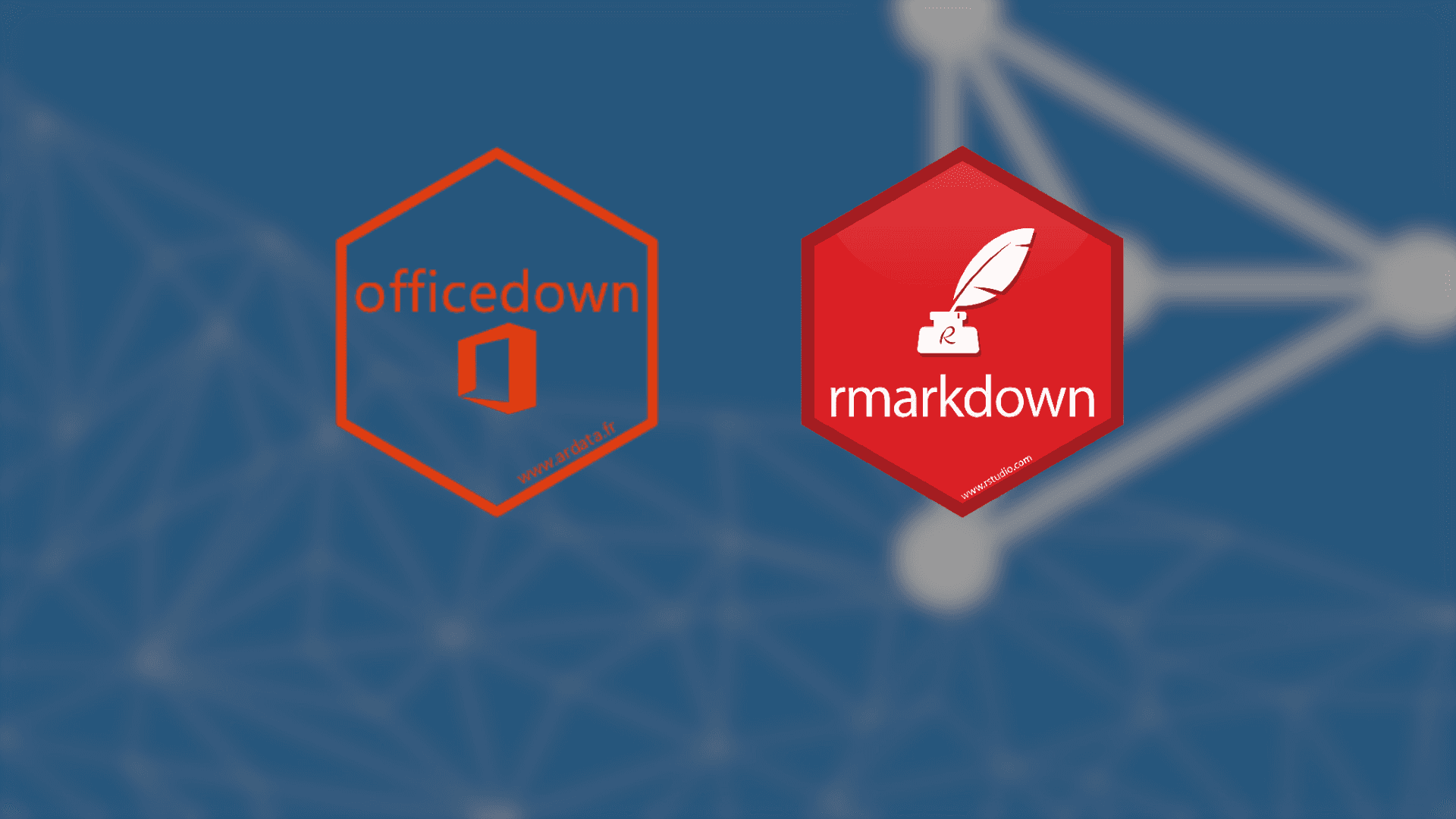 hero showing officedown and rmarkdown package logos