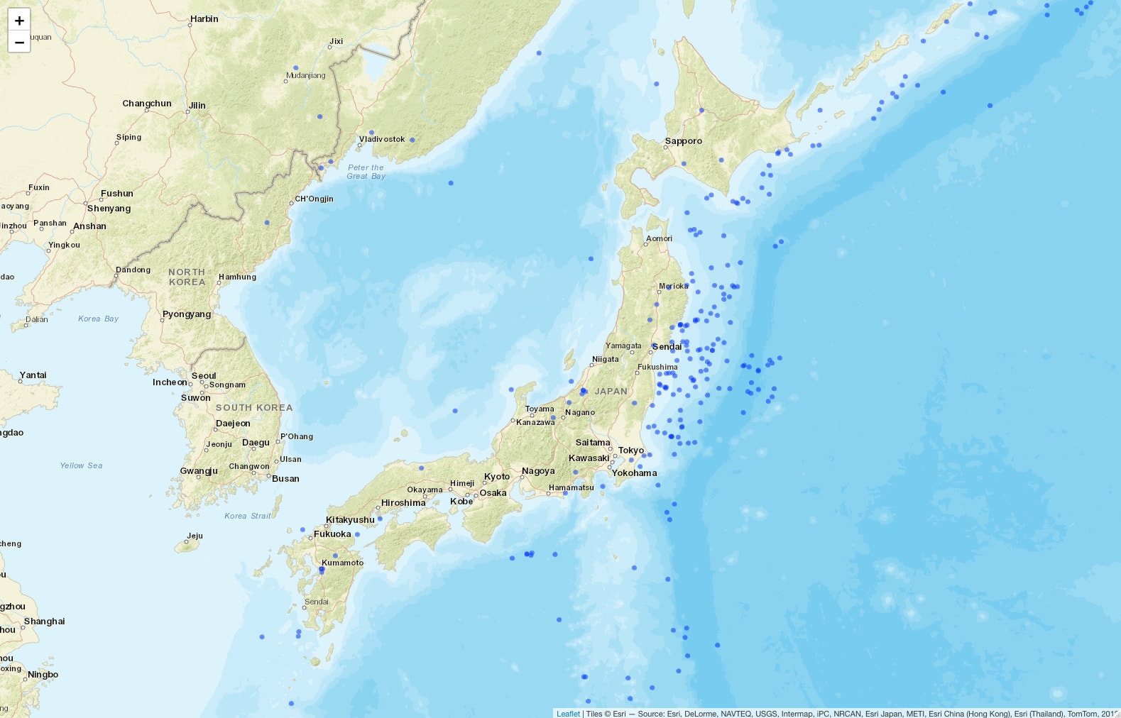 Image 3 - Geomap of Earthquakes near Japan from 2001 to 2018 