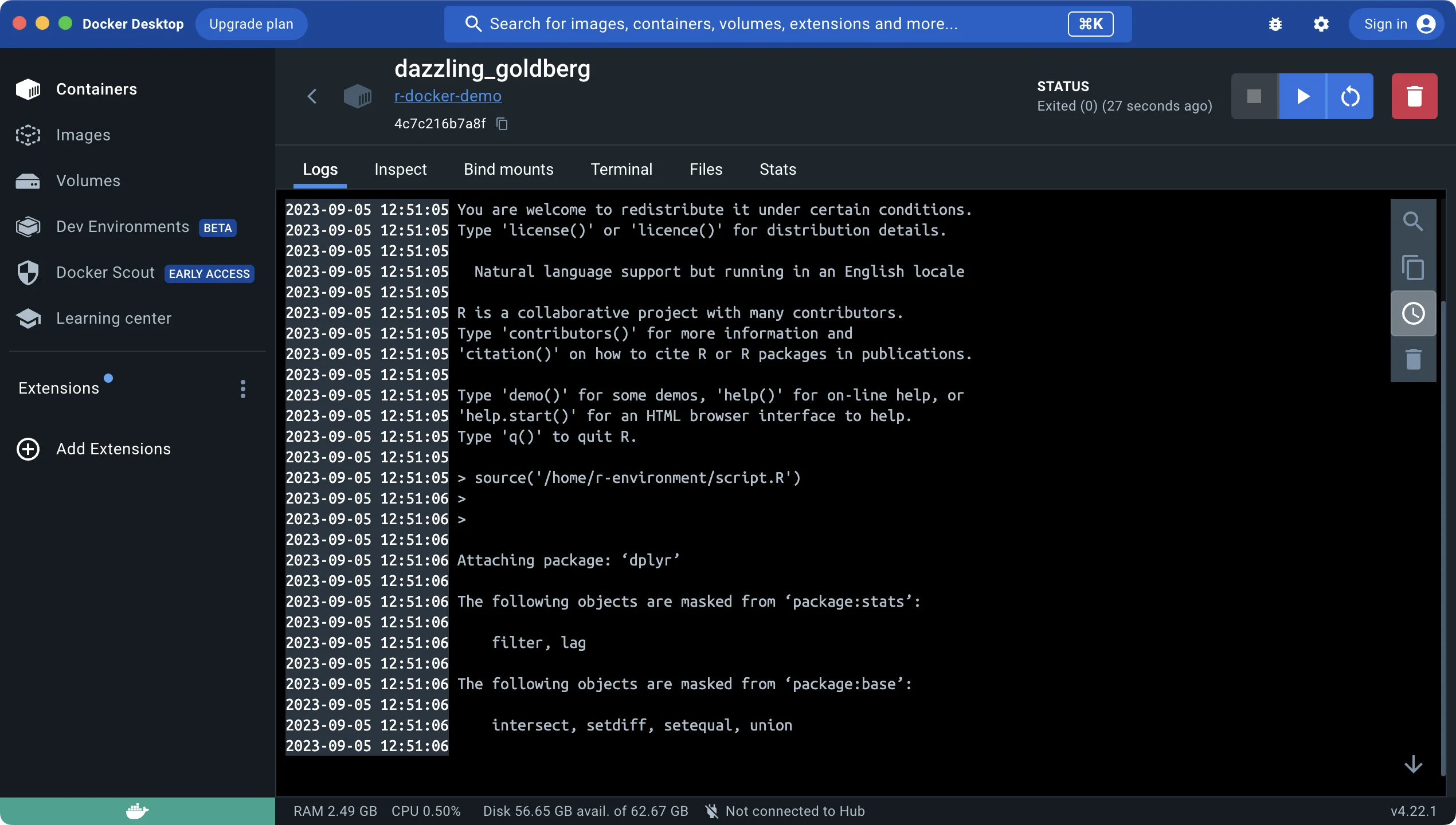 Image 6 - Docker container log output