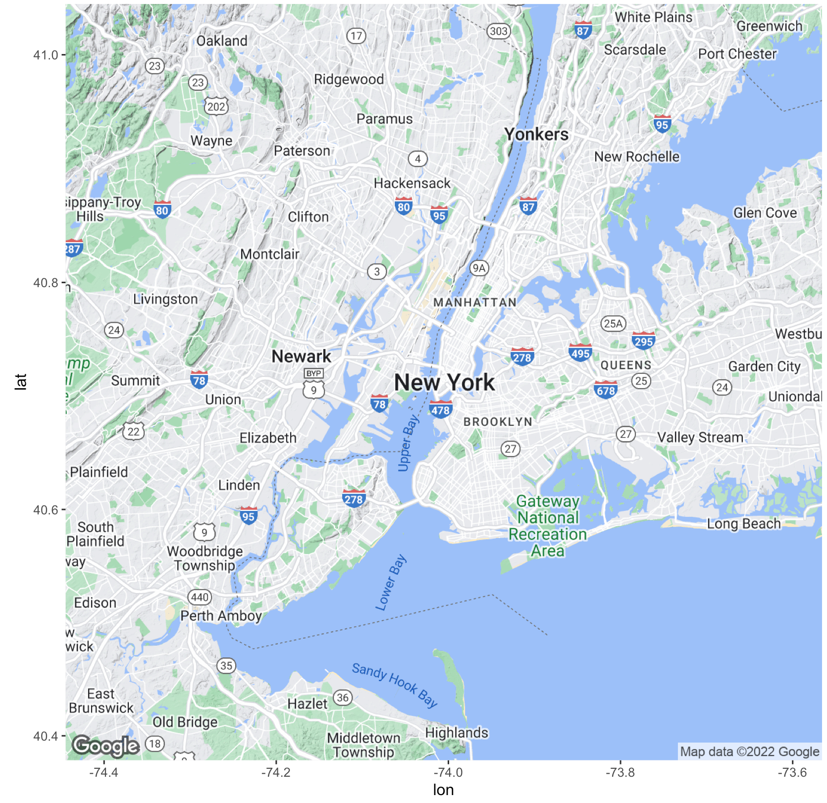 Image 3 - Basic ggmap map of New York City