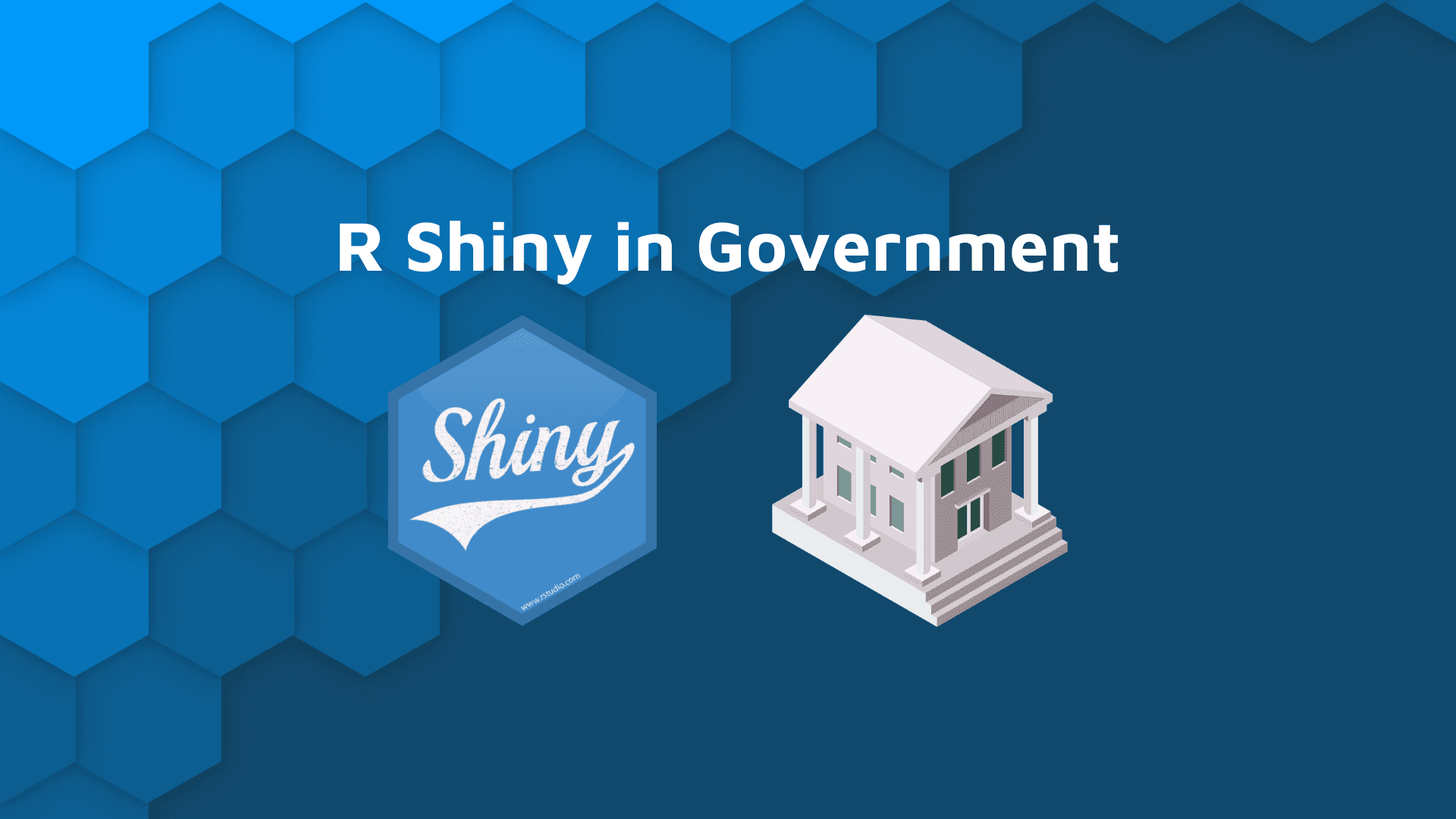 'r shiny in government' with shiny logo and government building icon